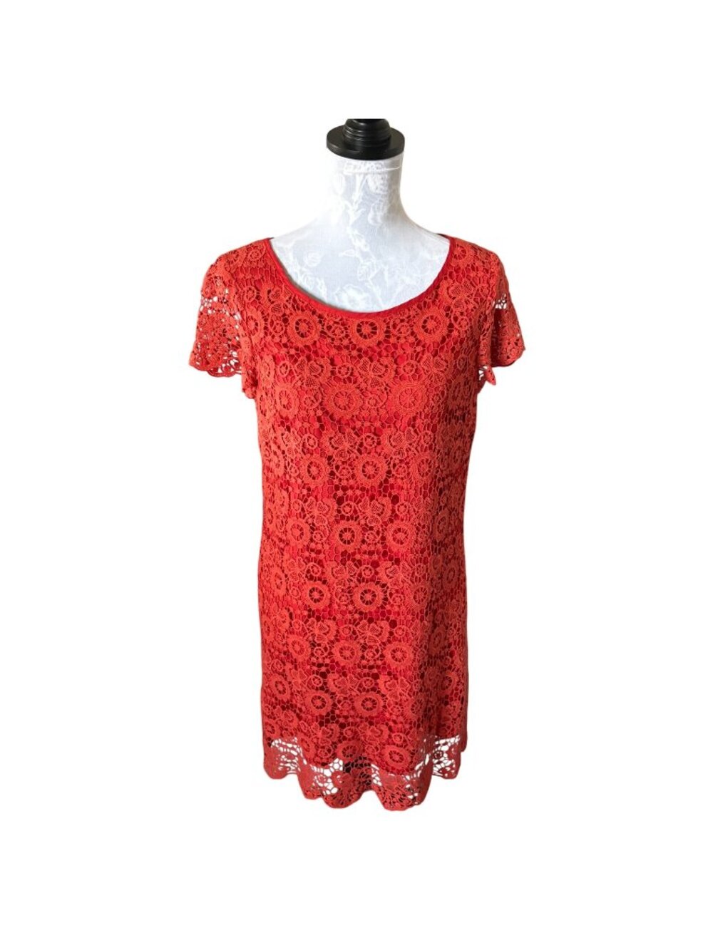 Anthropologie Moulinette Soeurs Dress Lace Overlay Red Orange Size 4 NWT